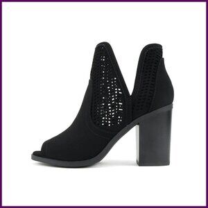 Women's Peep Toe Ankle Boots Geometric Cut Pull-On 3.5 Inch Heels